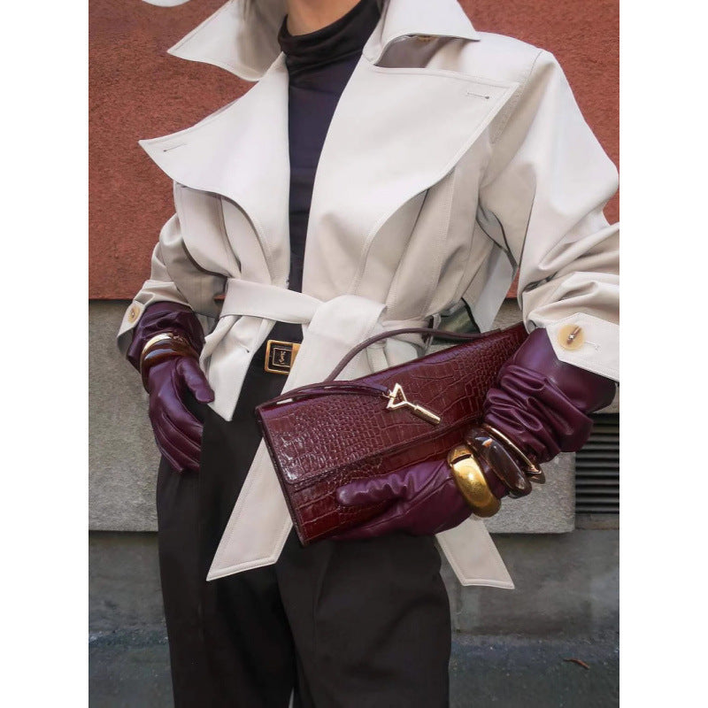 Damen modische Trenchjacke mit breitem Kragen und Taillengürtel Drune