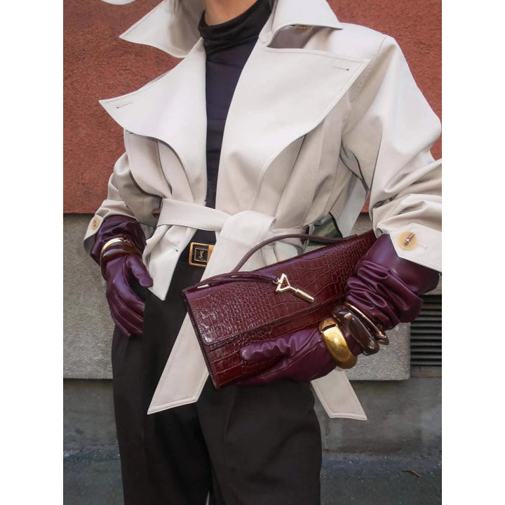 Damen modische Trenchjacke mit breitem Kragen und Taillengürtel Drune