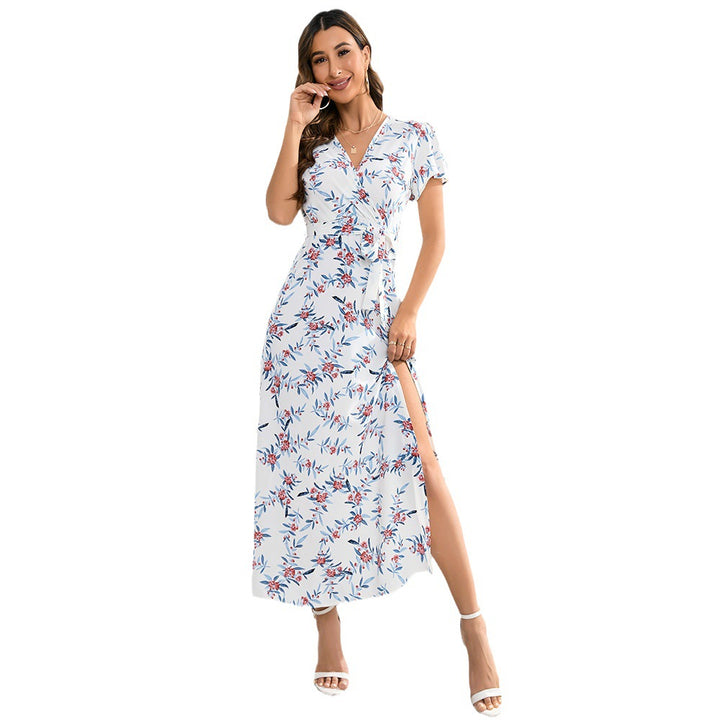 Damen Maxi-Kleid mit floralem Muster und Taillengürtel Drune