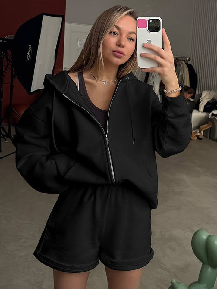 Damen bequeme Sweatshorts mit Oversized Hoodie Drune