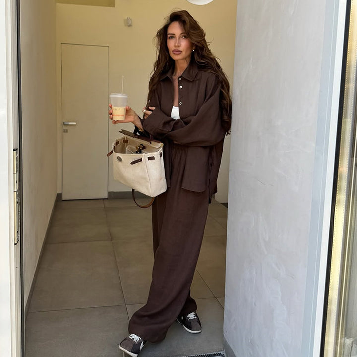 Damen Loungewear-Anzug aus leichtem Leinen Drune