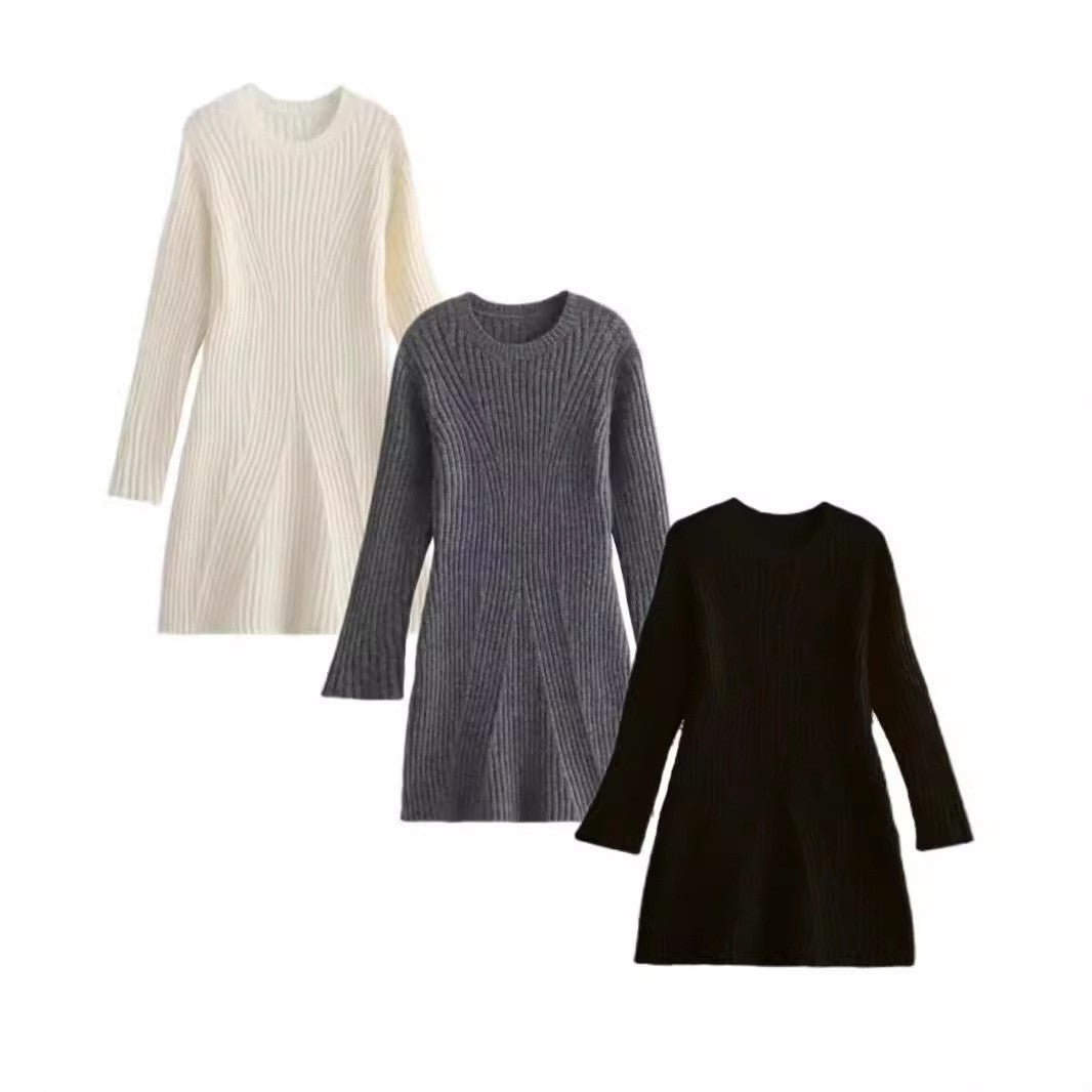 Damen Strickkleid mit modischem Rippenmuster und weit ausgestellten Ärmeln Drune