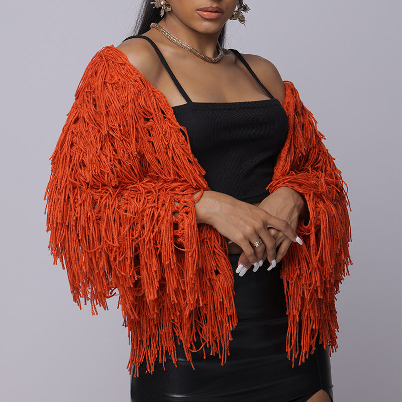 Damen Fransen-Pulloverjacke mit offenem Schnitt und stylischem Design Drune