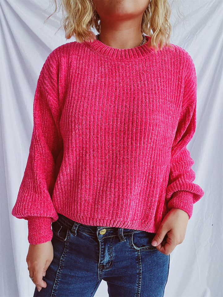 Damen gemütlicher Grobstrickpullover mit weiten Ärmeln und strukturiertem Design Drune