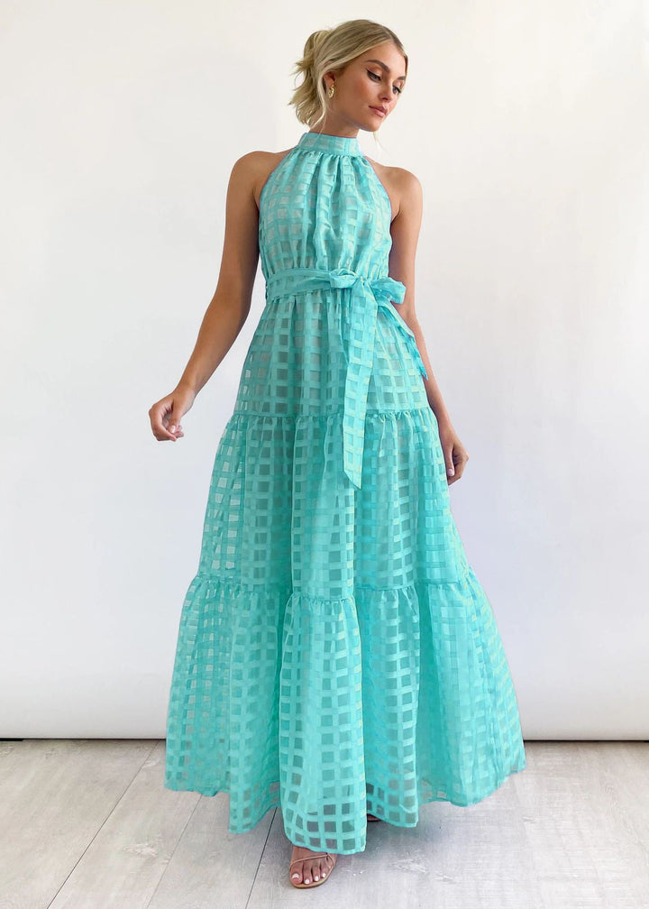 Damen Maxikleid mit raffiniertem Hochkragen und gestuftem Design Drune
