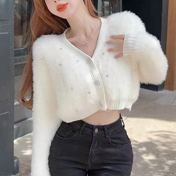 Damen kuschelige Strickjacke mit Glitzerakzenten und modischem Schnitt Drune