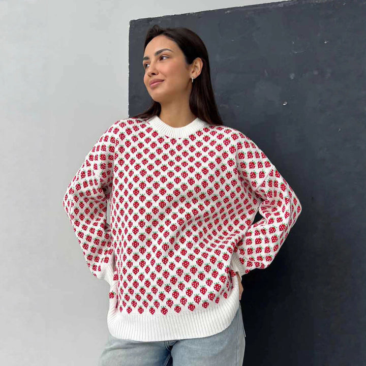 Damen Oversized Pullover mit floralem Muster und lässiger Passform Drune