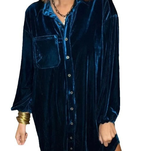 Damen Strandhemdkleid aus weichem Samtstoff mit praktischen Knopfdetails Drune