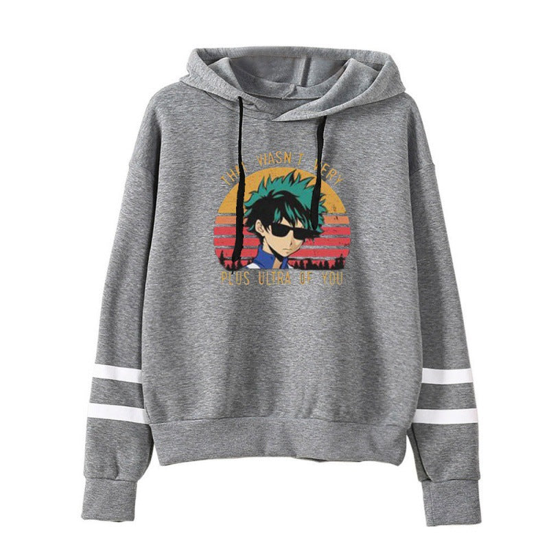 Damen Kapuzenpullover mit grafischem Druck und farbigen Streifen Drune