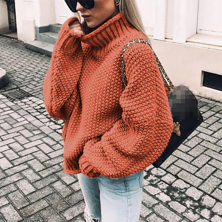 Damen grobstrick Pullover mit Stehkragen und überschnittenen Schultern Drune