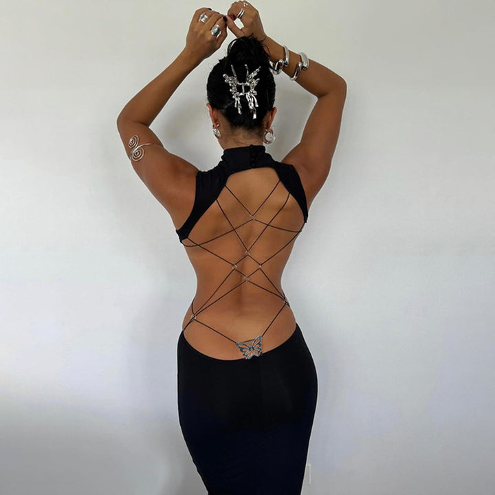 Damen Figurbetontes Maxikleid mit hohem Kragen und seitlichen Cut-Outs Drune