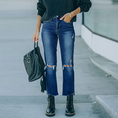 Damen moderne High-Waist Jeans mit used Look Drune
