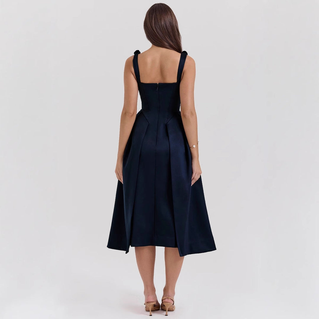 Damen Maxikleid mit elegantem V-Ausschnitt und strukturiertem Rock Drune
