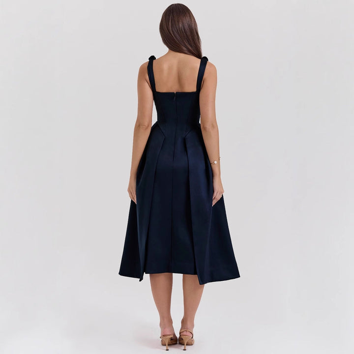 Damen Maxikleid mit elegantem V-Ausschnitt und strukturiertem Rock Drune