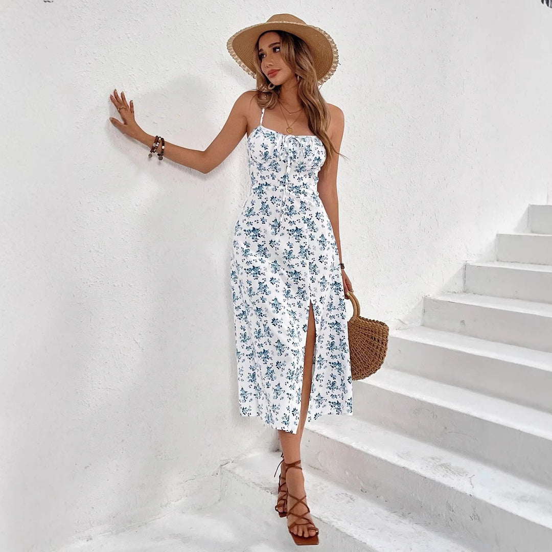 Damen Maxikleid mit floralem Design und seitlichem Schlitz Drune