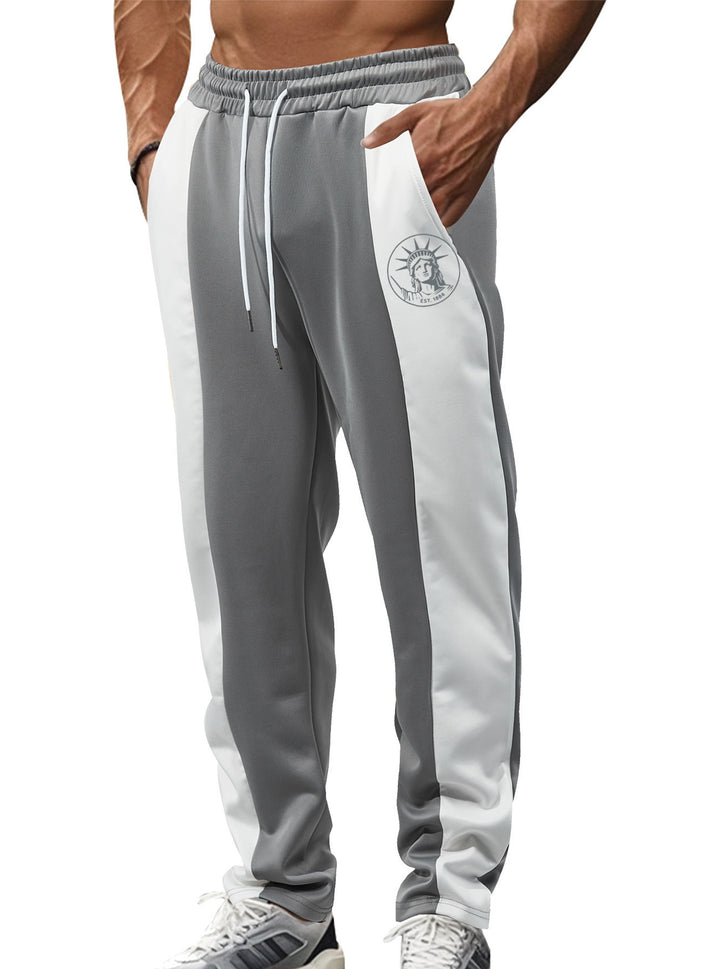 Herren nan sportive Trackpants mit seitlichen Kontrastbahnen elastischem Bund Kordelzug und Hirschstickerei Drune