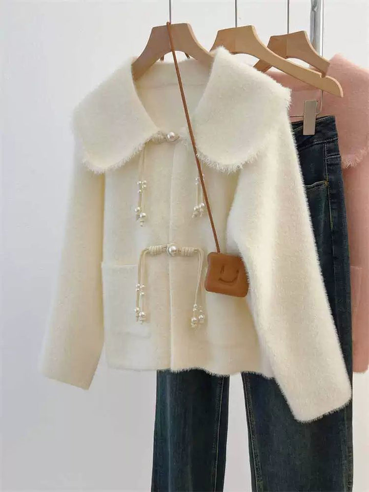 Damen modische Strickjacke mit Perlendetails Drune
