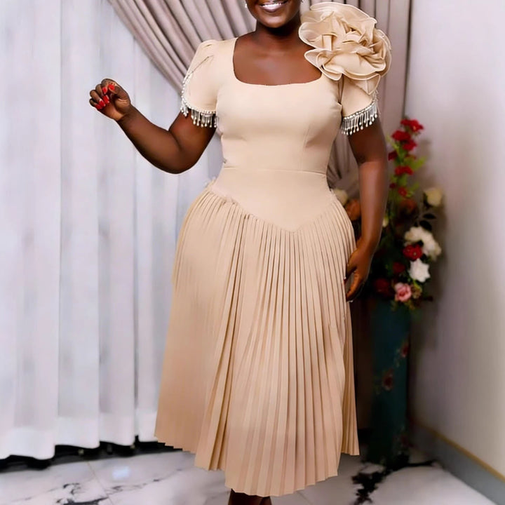 Damen Elegantes Plisseekleid mit voluminösen Rüschen Drune