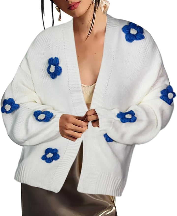 Damen Strickjacke mit Blumenapplikationen Drune