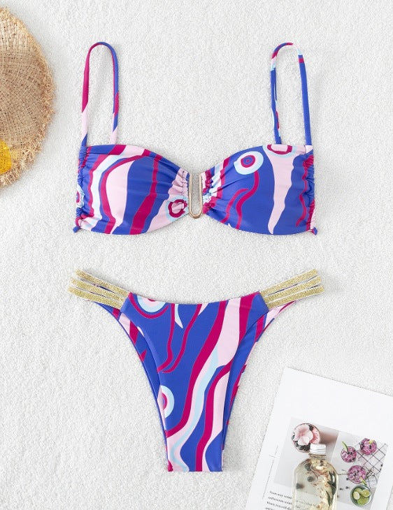 Damen Push-Up Bikini-Set mit verstellbaren Trägern und glänzenden Akzenten Drune