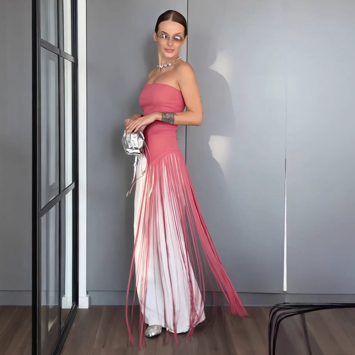 Damen Maxikleid mit schimmerndem Fransen-Design Drune