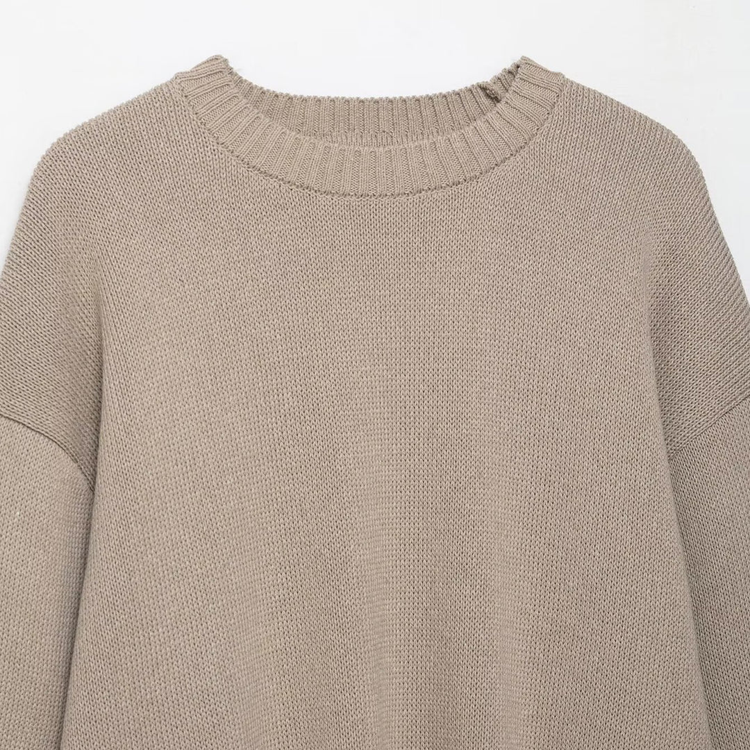 Damen Eleganter lässiger Strickpullover mit weiten Ärmeln Drune