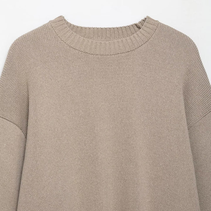 Damen Eleganter lässiger Strickpullover mit weiten Ärmeln Drune