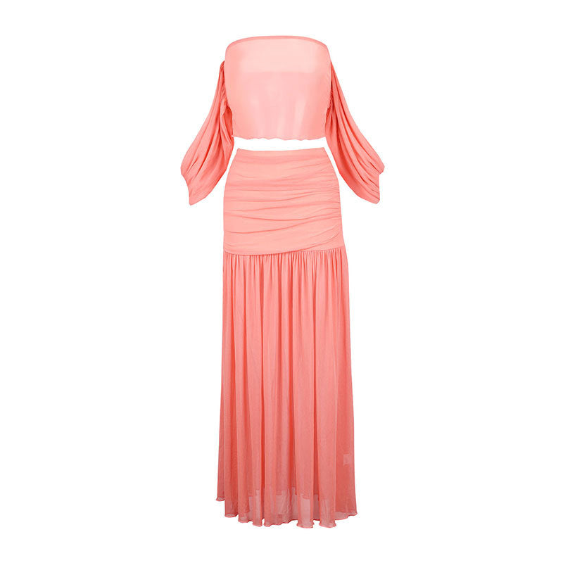 Damen Maxikleid mit elegantem Off-Shoulder Design und fließendem Stoff Drune