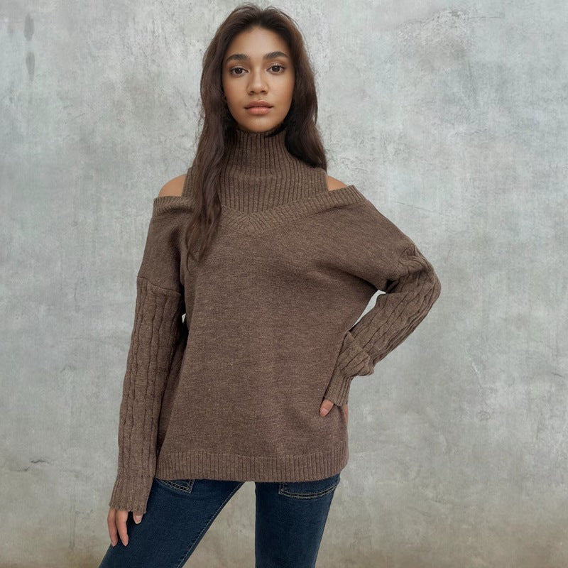 Damen Pullover mit schulterfreiem Design und strukturierten Ärmeln Drune
