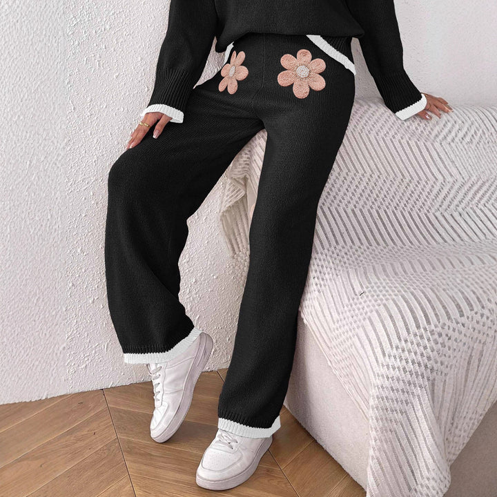 Damen bequeme Strickhose mit floralem Applikationsdesign Drune