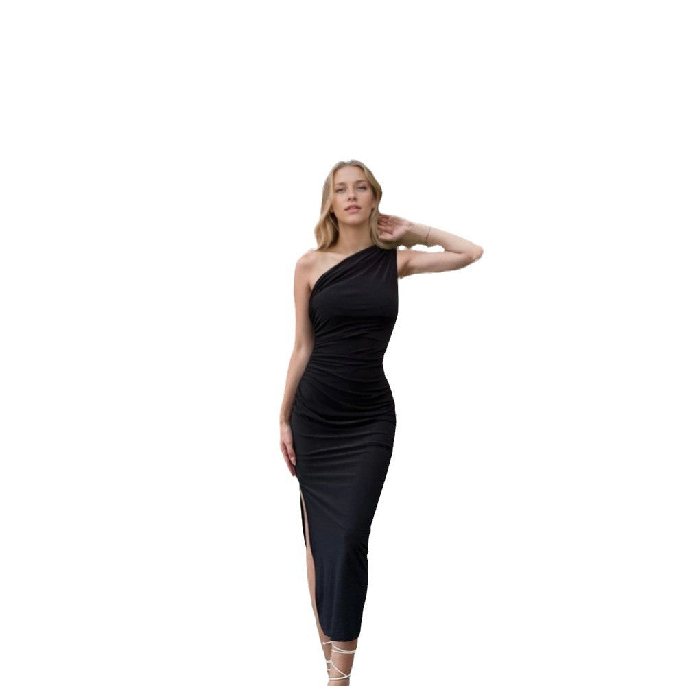 Damen figurbetontes Wickelkleid mit asymmetrischem Ausschnitt und elegantem Rüschen-Finish Drune