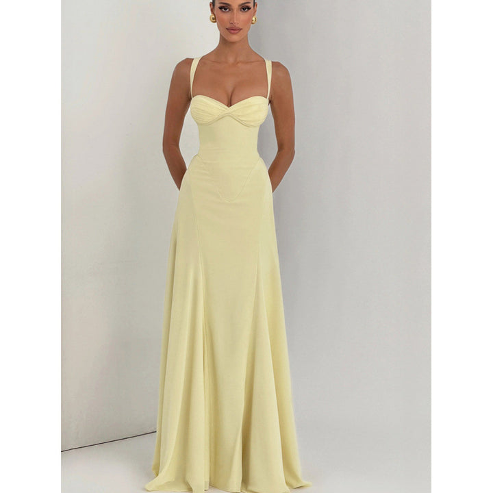 Damen Elegantes Maxikleid mit fein gerafftem Oberteil und Spaghettiträgern Drune