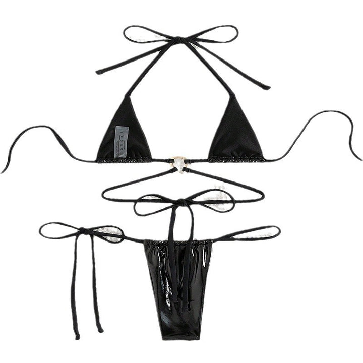 Damen sexy Triangel-Bikini-Set mit verstellbaren Trägern und modischem Ringdetail Drune