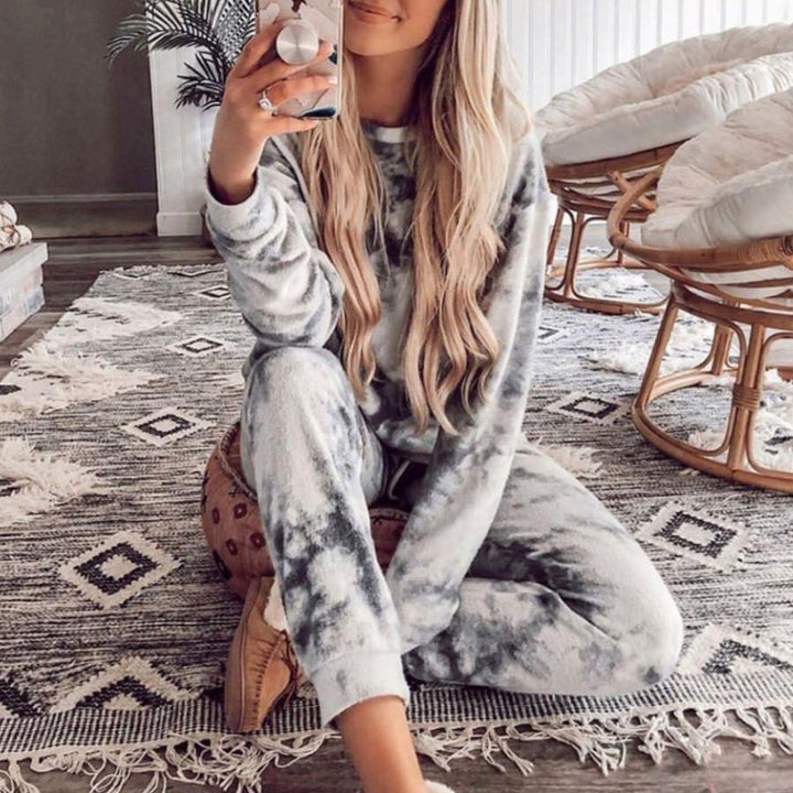Damen Lässiges Sweatshirt-Set mit modernem Batikdesign und dehnbarem Bund Drune