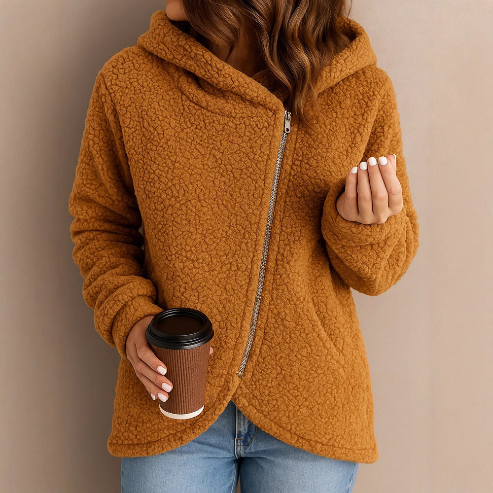 Damen Fleecejacke mit asymmetrischem Reißverschluss und Kapuze Drune
