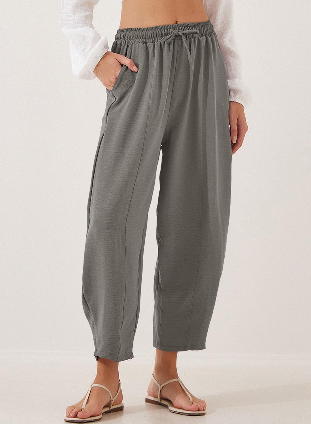 Damen lässige Freizeithose mit elastischem Bund und praktischen Seitentaschen Drune