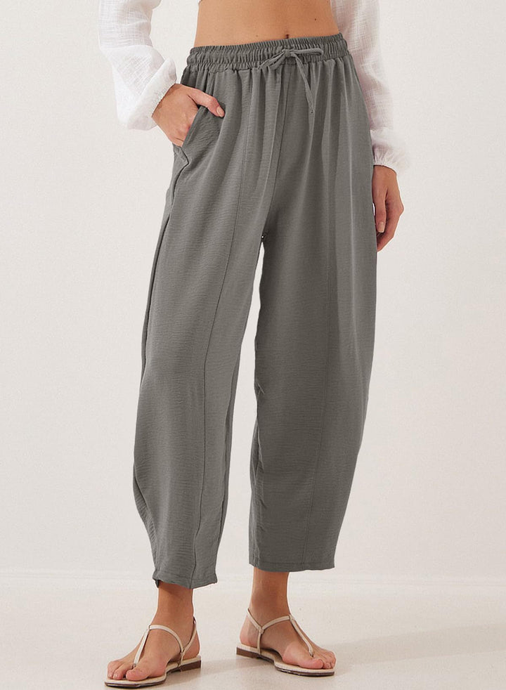Damen lässige Freizeithose mit elastischem Bund und praktischen Seitentaschen Drune