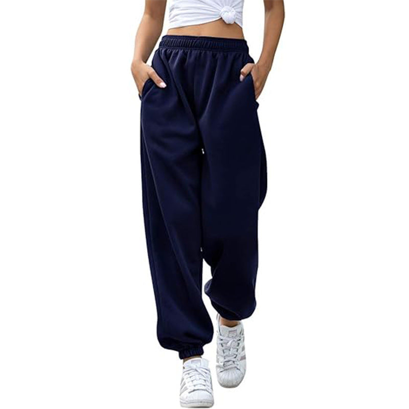 Damen nan weite High-Waist Jogginghose aus weichem Fleece mit elastischem Bund, Eingrifftaschen und engen Saumbündchen Drune