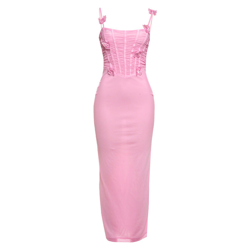 Damen Bodycon Maxikleid mit zarten Rüschendetails und verführerischem Rückenausschnitt Drune