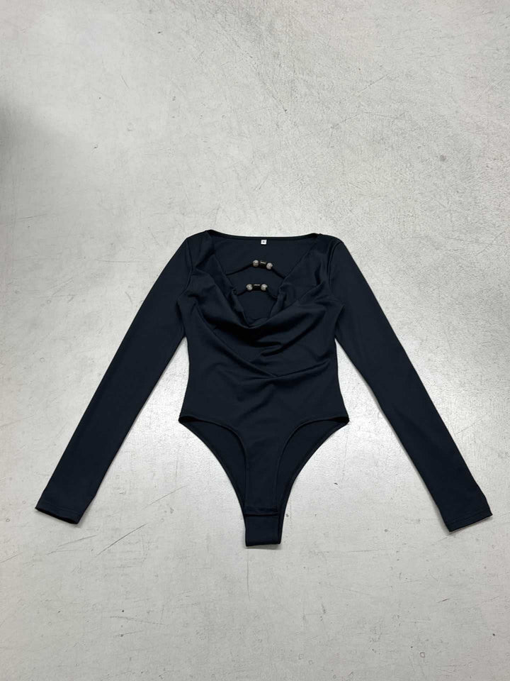 Damen eleganter Langarmbody mit modischem Ausschnitt Drune