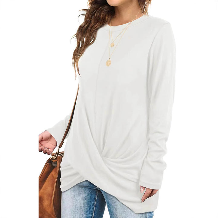 Damen lässiges Longsleeve Oberteil mit Wickeloptik und Rundhalsausschnitt Drune