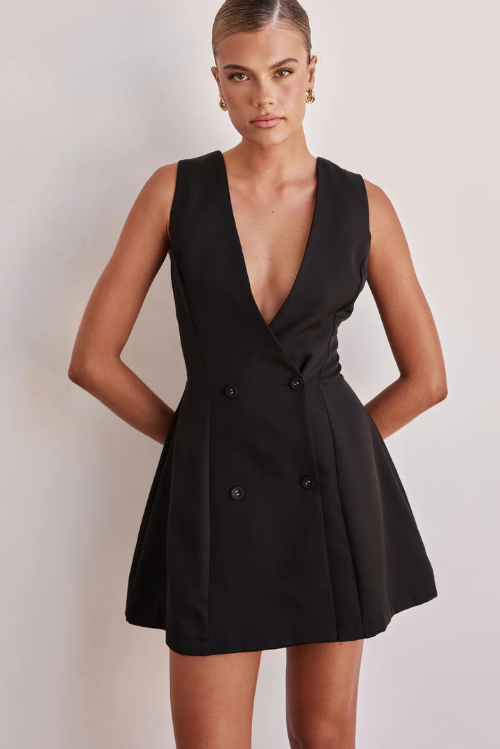 Damen Wendekleid mit tiefem V-Ausschnitt und doppelter Knopfleiste Drune
