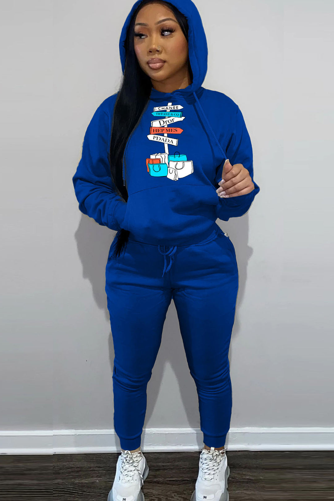 Damen Freizeit Hoodie und Jogginghose Set mit verspieltem Grafikdesign Drune