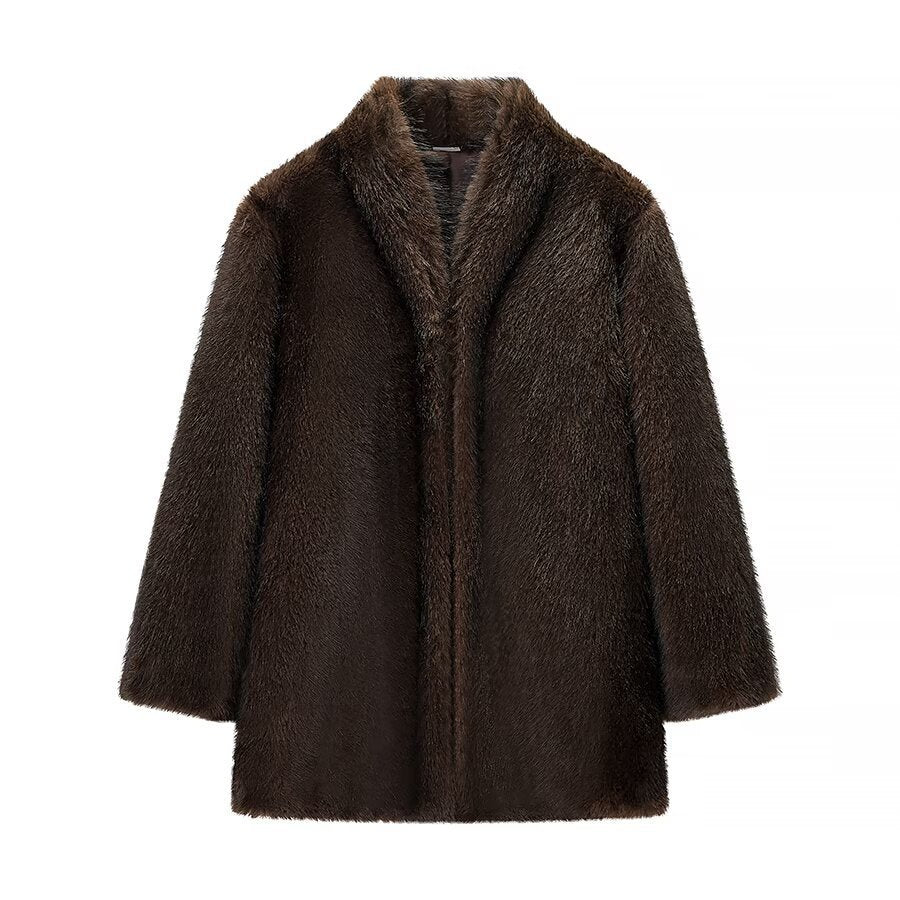 Damen Kuschelige Kunstfelljacke mit elegantem Kragen und weichem Innenfutter Drune