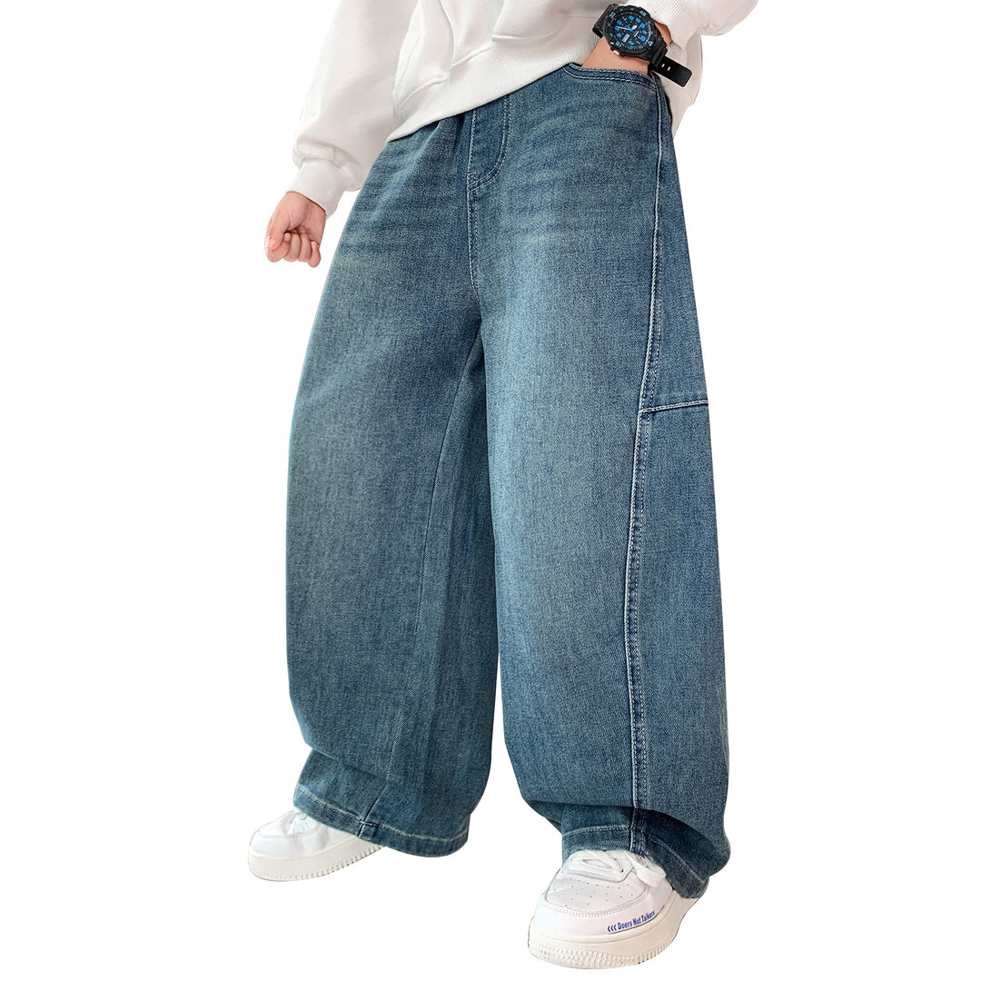 Damen weite Denim-Pants mit hohem Bund und praktischen Taschen Drune