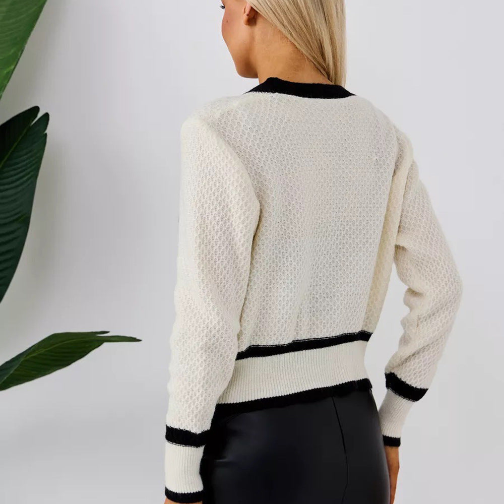 Damen modische Strickjacke mit eleganten Perlenknöpfen und Taschen Drune