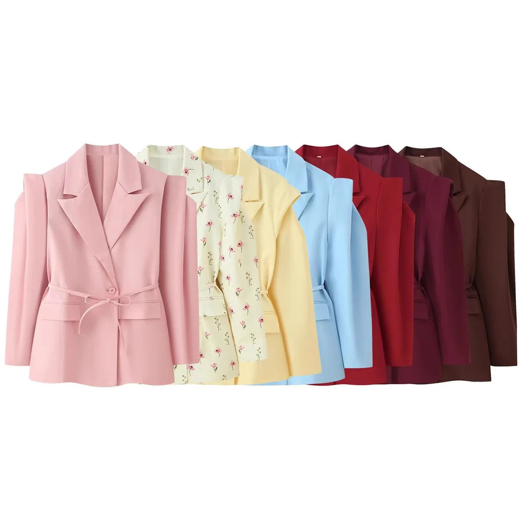 Damen Blazerjacke mit breiten Schultern und taillierbarem Gürtel Drune