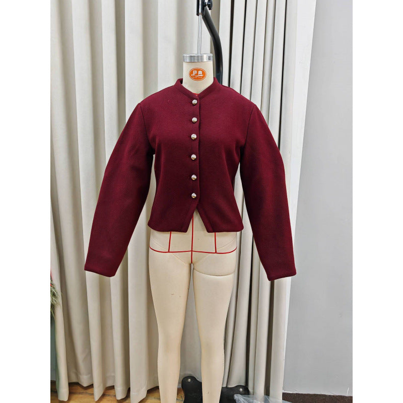 Damen zeitlose Strickjacke mit eleganten Knöpfen und voluminösen Ärmeln Drune