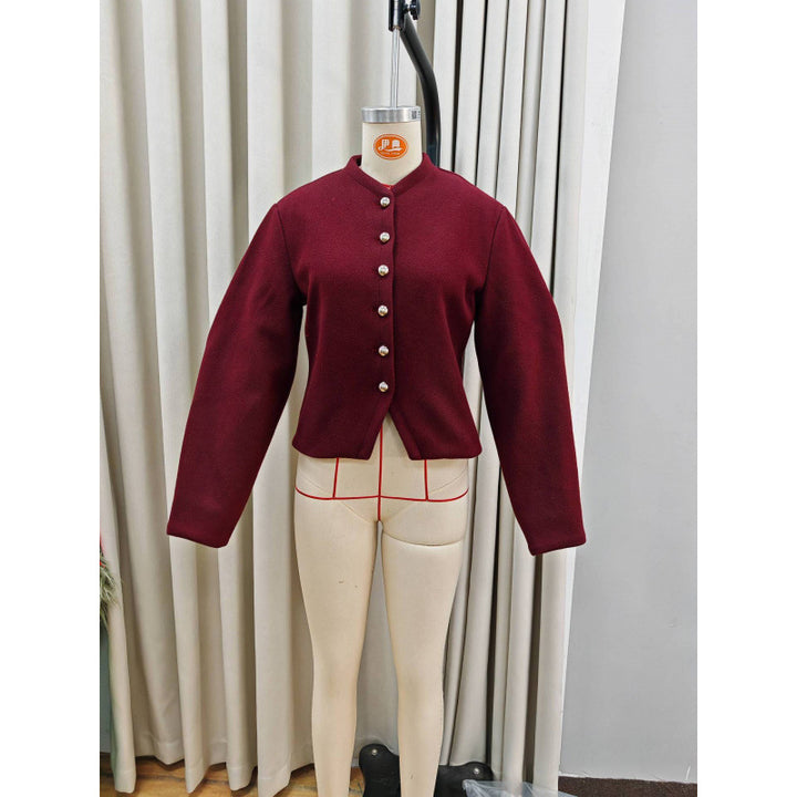 Damen zeitlose Strickjacke mit eleganten Knöpfen und voluminösen Ärmeln Drune