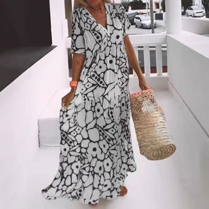 Damen Fließendes Maxikleid mit V-Ausschnitt und floralem Design Drune